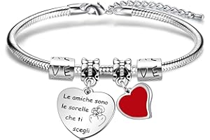 Angelra Regali di Amicizia Braccialetto Donna Bracciale Amici le amiche sono le sorelle che ti scegli Ciondolo Argento con Incisione per Natale