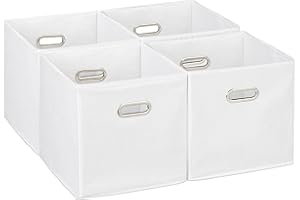 Relaxdays Set di 4 Scatola Portaoggetti, Set 4 Box Cubo da Scaffale HLP 30 x 30 x 30 cm, Portagiochi Pieghevole in Stoffa, Bianco, Poliestere