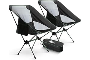 azark Set of 2 Portable Camping Chair, Compact Ultralight Chair, Collapsible Chair in a storage bag, Perfect Camping accessories, Use for Outdoor, Garden, Camping, Picnic, Hiking & Fishing - KHAKI
