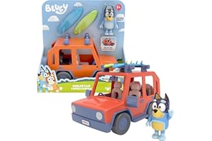 Bluey – Family Cruiser, Caravana Familiar del Perrito Azul de la Televisión, Vehículo de Vacaciones, Coce de Juguete con 2 Tablas de Surf como Accesorios y Una Figurita articulada, Famosa (Bly03000)