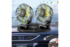 TGKYK Car Cooling Fan, Car Fan 12v with Parking Number Plate, 2 Speeds, 360° Rotatable Dual Head Car Dashboard Fan, Auto Cooling Fans for Cars, Vans, SUVs (Cigarette Lighter Plug)