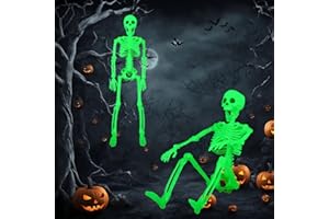 TEWWCEO Scheletro Decorativo per Halloween, 2 Pezzi Luminosi con Articolazione Mobile, per Interni ed Esterni, Adatto per Feste