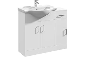 VeeBath Linx Bathroom Furniture Combination Set with Vanity Basin Cabinet & Cupboard Storage Unit (900mm)