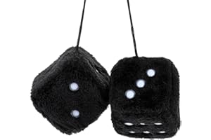MOZEAT LENS 1 Pair 3” Black Fuzzy Plush Dice, Retro Square Car Dice with White Dots Cute Soft Plush Rearview Mirror Decor Rear View Mirror Hanging Accessories for Car Interior Ornament Decoration