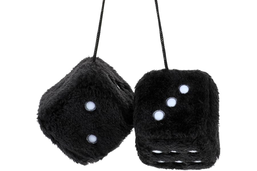 1 Pair 3” Black Fuzzy Plush Dice, Retro Square Car Dice with White Dots Cute Soft Plush Rearview Mirror Decor Rear View Mirror Hanging Accessories for Car Interior Ornament Decoration