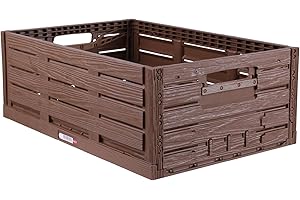 BESTGOODIES Stabilne składane pudełko o wyglądzie drewna, 60 x 40 x 21,8 cm (45 l) skrzynie do przechowywania z możliwością układania w stos – składany kosz na zakupy – wytrzymała i wytrzymała skrzynka składana