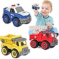 Masroo 3 in 1 Emergency Vehicle Toy Set, Detachable and Installable,Removable Police Car, Truck Engineering Vehicle,Rescue Vehicle with Fire Truck Toy