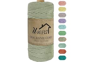 Uiopa Corda Macrame 3mm x 100m, Macramè Filo Natural Cotone, Spago Colorato Corda per Macrame per Uncinetto, Arazzo da Parete, Appendiabiti per Piante, Decorazione di Natale Festa (Verde fagiolo)