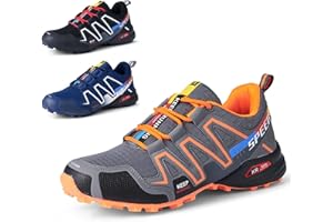 WYUKN Chaussures de Cyclisme VTT, Chaussures de Moto pour Hommes, Tissu Oxford, Chaussures de vélo imperméables, Baskets de randonnée en Plein air, Hiver,Grayorangecolor-41EU