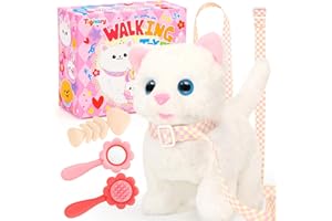 Tagitary Plush Toys Electronic Toy Cat That Walking and Meowing,Tail Wagging Interactive Toy Cat for Kids with Leash,Easter Christmas Birthday Gift for Toddlers Kids