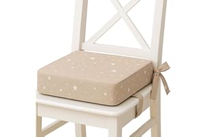 TOTSY BABY Cojin elevador para silla infantil para comer 32x32x8 cm - Alzador elevador para sillas de niños y niñas Cojín base elevadora con inserto de espuma y funda lavable Beige con estrellas blancas
