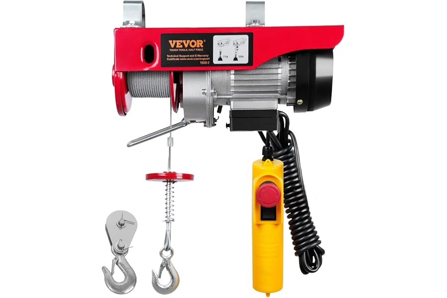 VEVOR Polipasto Eléctrico de Cable Capacidad de 250 kg Polipasto 510 W Altura de Elevación 12m Cable Único Motor para Garajes