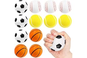 SHOWHEEL 12 Balle en Mousse Enfant, Balles de Sport en Mousse Mini Football, Anti-Stress PU pour l'intérieur/Extérieur Golf Practise, Football + Balle De Tennis + Balle De Baseball + Basket-Ball pour Enfants