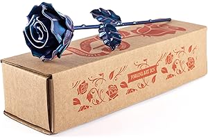 Forging Art Bcn® Rosa Eterna de Hierro Forjada a Mano - Regalo Día de la Madre, Sant Jordi, San Valentín, Bodas de hierro (6 aniversario) (Cian)