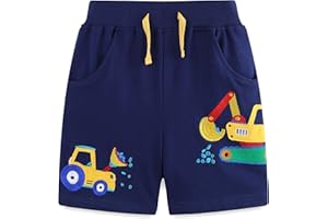 TCWWBB Boys Girls Summer Cotton Shorts with Pocket Kids Dinosaur Digger Unicorn Print Toddler Pull-On Casual Active Jogger Sport Pants Age 1-7 Years Old