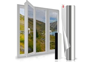 Antrect One Way Window Film 60x400cm Silver Anti UV Film Privacy Mirror Anti Glare Reflective Window Film Heat Control Window Tint Sun Blocker Window Sticker Privacy Film For Glass Windows