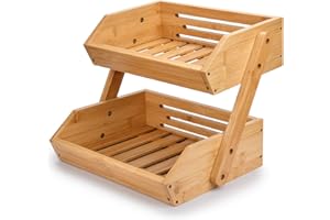 G.a HOMEFAVOR - Soporte de bambú para Cesta de Frutas de 2 Niveles, Canasta de Frutas Soporte de Almacenamiento de Pan y Verduras para encimera de Cocina, Color Natural