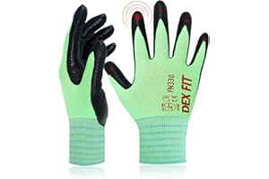 DEX FIT FN330 Guanti da Lavoro Rivestiti in Nitrile - Vestibilità 3D-Comfort, Presa Salda, Sottili e Traspiranti, Compatibili con Touchscreen, Protettivi, Lavabili; Verde 6 (XS) 3 Paia