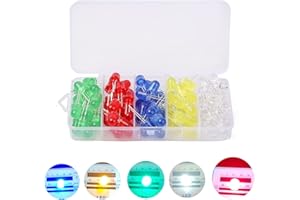 KA WAH CORE 100Pcs Diodes Électroluminescentes, 8mm Diode LED Ultra-lumineux 5 couleurs Assortiment Kit, Bi-pin Diodes Diffuses de Lumière Haute luminosité LED Composants électroniques blanc/rouge/jaune/vert/bleu