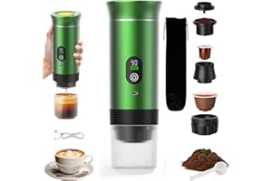 VHV Cafetière Portable 3 en 1,Rechargeable Cafetière Portable de Voyage,12V Expresso Machine a Cafe pour Capsule,Café Moulu,pour Camping,Bureau,Voyage, Maison, Voiture (Vert)