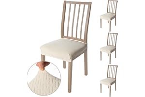 Viste tu hogar Pack 4 Funda de Asiento sin Respaldo 28x9.5 CM, 100% Poliéster, Impermeable, Fácil de Instalar y Limpiar, Ideal para el Hogar y Oficinas, Cuadro, Beige
