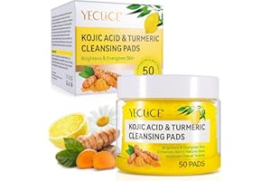 WeiWeiLa - Lot de 50 tampons nettoyants à l'acide kojique et au curcuma, coussinets exfoliants pour le visage au curcuma, équilibre l'huile de la peau et l'eau, doux, nettoie les pores en profondeur