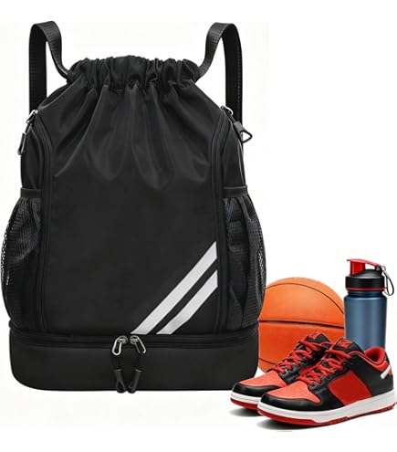 Zaino con coulisse Borsa da palestra sportiva per donna Uomo Bambini di grandi dimensioni con cerniera e tasche in rete per bottiglia d'acqua