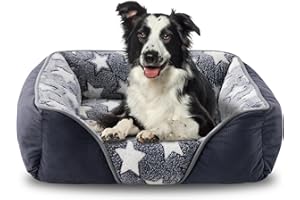 Heymamba Medium Dog Bed with 20cm High Side, Dog Beds Medium Washable Dog Sofa Bed Filled with 1.3kg High-Density Cotton Easily Support 16-20Kg Corgi/Dachshund/Jack Russell, 64x53x20cm