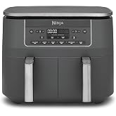 Ninja, Air Fryer with Double Compartment, 7.6 L, Metallic Grey | 2 Drawers, 6 in 1, Oil-Free, Air Fry, Gratin, Roast, Bake, R