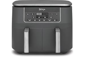 Ninja Air Fryer Dual Zone numérique, Friteuse à air électrique, 2 compartiments, 7,6 L, 6-en-1, Friteuse sans huile, Croustillant max, Rôtir, Cuire au four, Déshydrater, Réchauffer, Gris métal DZ300EU