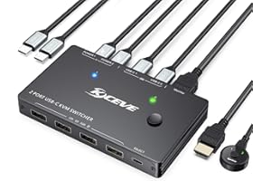 Przełącznik KVM USB typu C 4K przy 60 Hz, przełącznik USB C MLEEDA do 2 komputerów, udostępnia 1 monitor i 4 urządzenia USB, kompatybilny z Thunderbolt 3, z opcją dostawy zasilania 100 W, przewodowy pilot i 3 kablami w zestawie