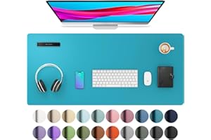 Aothia Tappetino per mouse da ufficio, impermeabile, in pelle PU (poliuretano), antiscivolo, double face, perfetto per l'ufficio e la casa (91 x 43 cm, blu turchese)