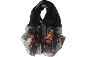 Anvevkn Women's Silk Embroidered Scarf Lightweight Shawls and Wraps for Weddings Fashion Elegant Pashmina Shawl Embroidered Scarves