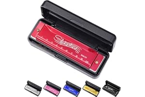 SUNBILIEN 10 hole harmonica, silver full scale metal mini C-key harmonica, suitable for adults, Thanksgiving and Christmas back to school gifts (Red)