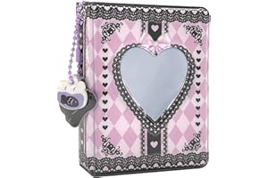 runrayay 3 Zoll Schwarze und rosa Mini-Album, Spitze-Herz-Karte-Arbeitsmappe Kpop Foto-Karte mit Hängematte 40 Taschen