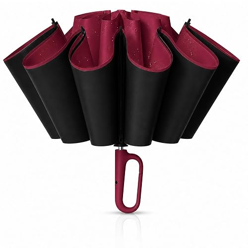 Zemic UV Reversible Umbrella with Novelty Carabiner Handle, Travel-Friendly Umbrellas for Sun & Rain Protection, Windproof Compact, Automatic Open/Close, 8 Dual Ribs, Portable Umbrella for Me