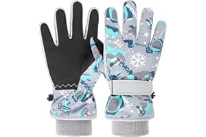 HNGEMSY Waterproof Kids Gloves Winter Cold Weather Fleece Lined Thermal Warm PU Palm Snow Ski Cycling Glove for Age1-13 Boys Girls Kid Boy Toddler Girl Children Skiing Snowboarding