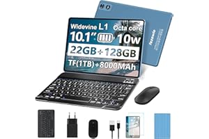fezawio F10 Tablet 10 Pollici, Tablet Android 14, 22 GB RAM+128 GB ROM |1TB TF |8000mAh |5G Wi-Fi |Octa-Core |Widevine L1 |2.0Ghz Tablet PC Con Tastiera Mouse Fondina, Migliore Regalo-Blu