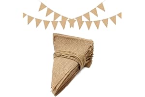 ‎JIJACRAFT jijAcraft Bunting Jute Bunting Linen Garland 15 Metres Hessian Banner Rustic for Wedding Decoration, Party Decoration, Christening (Pack of 48)