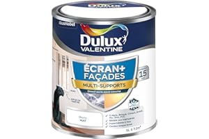 Dulux Valentine Peinture Ecran+ Multi-Supports Extérieure Façades - Crépis, Briques, Ciment, Enduit, Alu, Zinc, PVC - Couleur Longue Tenue - Mat Blanc 1L