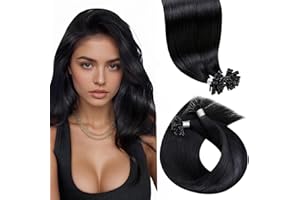 LaaVoo Extension Capelli Veri Cheratina 60 cm Nero Naturale Extension Cheratina Capelli Umani Remy Lisci Utip Keratina Extension Invisible 50g 50 ciocche #1