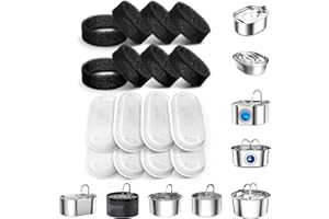 8 Pezzi di Filtro a Carbone + 8 Pezzi di Filtro a Schiuma, SOOFPET Filtri Fontanella per Gatti, Filtro per Acciaio Inossidabile Fontana per Gatti