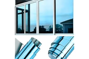 QOQIDUN One Way Window Film Heat Reflective Privacy Self Adhesive for Glass Windows, Anti Glare UV Sun Blocker Mirror Window Tint Film for Home and Office (Blue-Silver, 60x200cm)