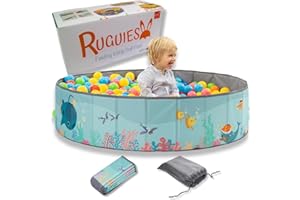 RUGUIES- Piscina di Palline per bambini- Piscina con Palline Pieghevole- Parco giochi con Palline- Per uso Interno ed Esterno- Piscinetta Portatile- (Palline non Incluse) (OCEAN 120x30cm)
