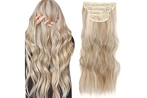 ENENBLAU Clip in Extensions Blond Haarteile Haarverlängerung Clip in Extension Lang Locken Synthetisch Haarteile für Damen 4 Teiliges Set 50cm 050G