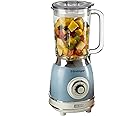 Ariete Vintage Blender 1.5L, 1000W, 4 Speed Setting ​​with Glass Jar, Pulse, Ice Crusher Function, 4 Stainless Steel Blades, Ideal for Puree, Frozen Drinks, Shakes, Smoothies - Blue ART583-V-BL