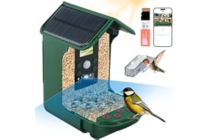 AOFESEL Mangeoire Oiseaux Exterieur avec Caméra, Nichoir Oiseaux Exterieur HD 1080P avec Capteur Solaire, Détecteur Infrarouge Automatique PIR pour Oiseaux, avec LCD Affichage, Carte Micro SD de 32 Go(Vert)