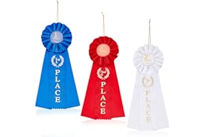 AMIJOUX Nastri Premio 3PCS, Nastro del Premio del Set di Coccarde, Nastro della Vittoria del Vincitore, Nastri di Riconoscimento Deluxe per Eventi Sportivi da Competizione in Aula 1st Blue, 2° Rosso,