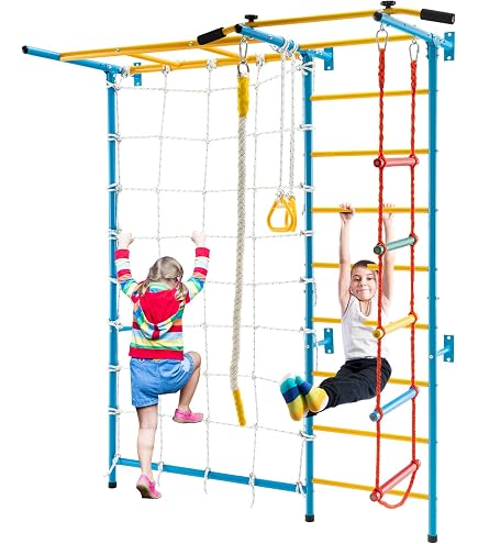 Juego De Anillas De Gimnasia Para Niños | Con Cuerdas, Agarre De Metal | Soporta Hasta 150 Kg | Para Interior/Exterior, Árboles, Puertas