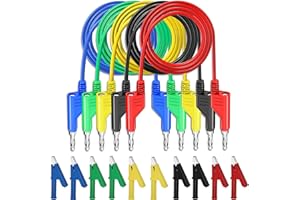 RUNQIN OUTDOOR 5Pcs 4mm Cables Prueba Multímetro Digital con 10 Pinzas Cocodrilo Cobre Aislantes, 1m Kit Cable Polimetro con Conector Banana, 5 Colores Juego Cables Pruebas Puente Eléctricas Doble Extremo, 1000V 15A